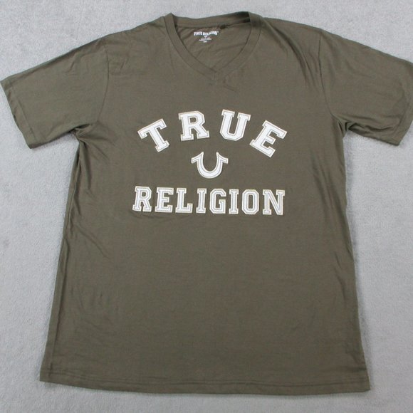 True Religion Shirt Adult 3XL XXXL Brown Embroidered Spell Out Crewneck Tee Mens - Picture 1 of 9